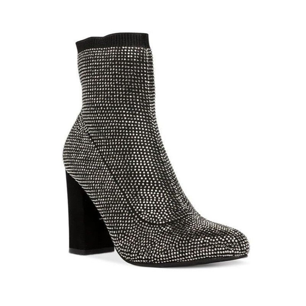 Wild Pair Womens 8 M Black Bling Baybe Rhinestone Block Heel Booties NIB TE7